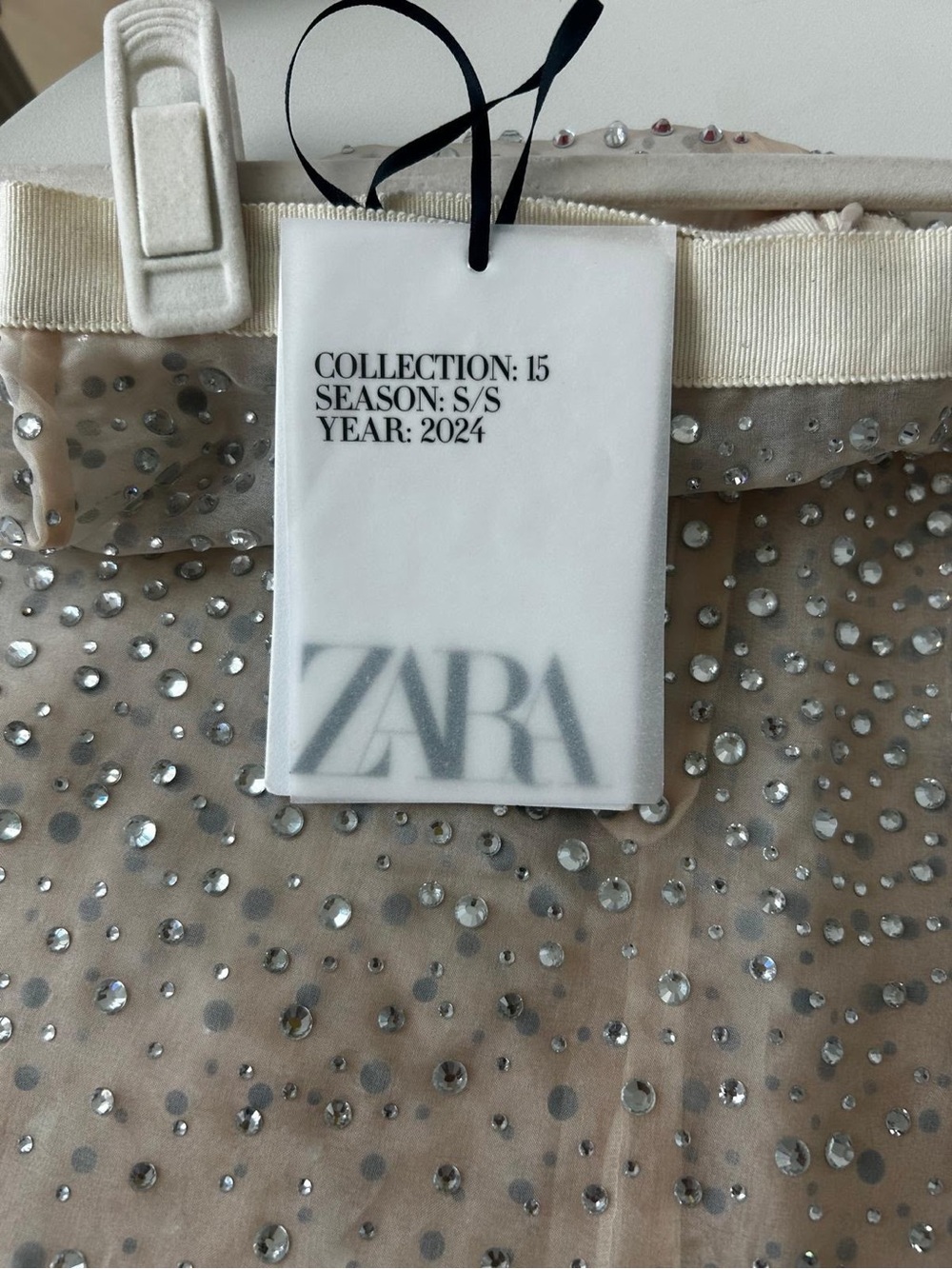 Zara Ivory Beaded Midi Skirt with Sheer Overlay - Picture 4 of 5